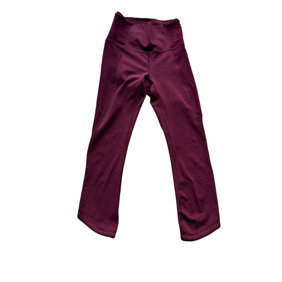 Lululemon Size 2 Deep Rouge Burgundy Body Con Crop Leggings Mesh Trim Yoga Pants - Picture 2 of 10
